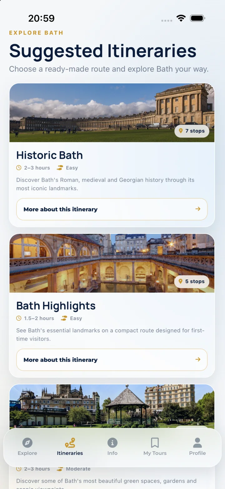 Suggested itineraries in Bath Tour