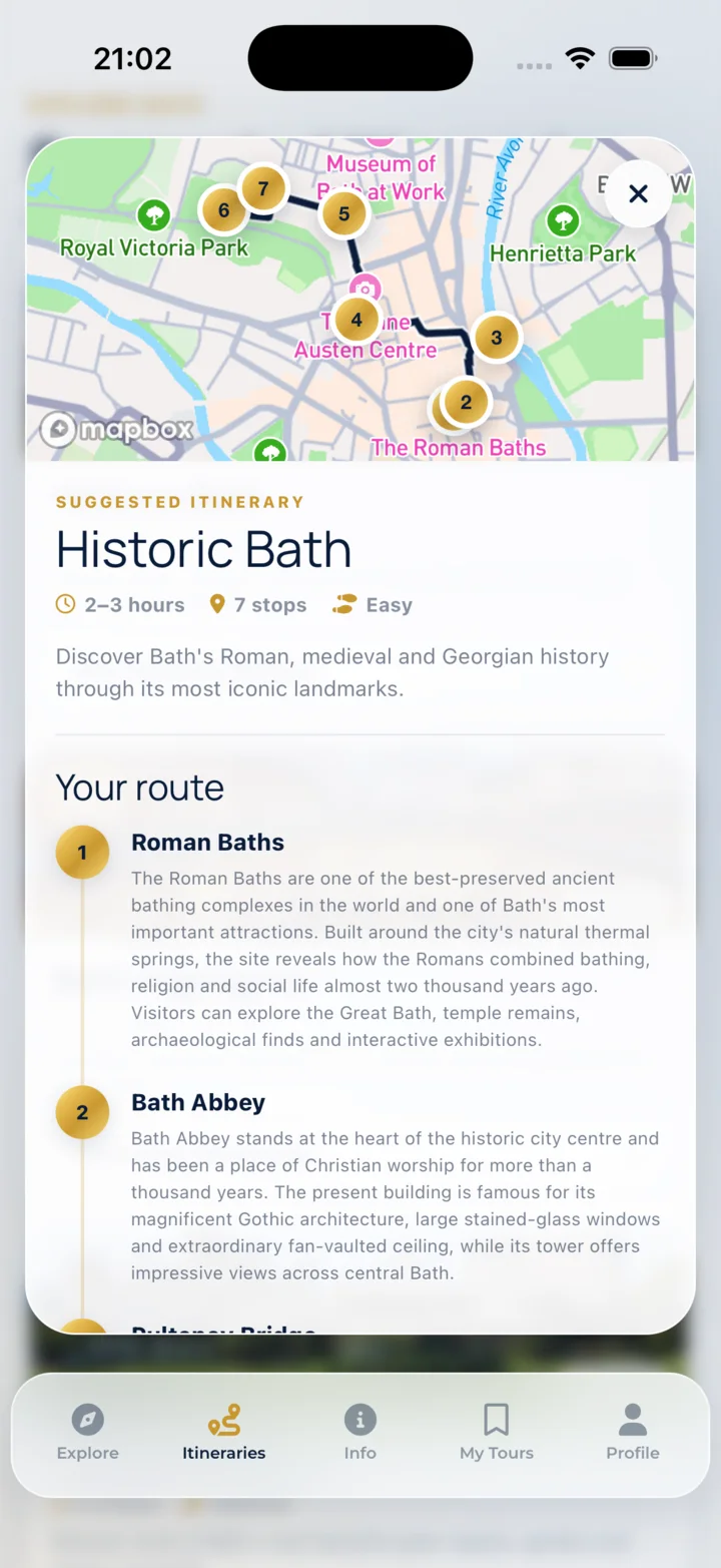 Historic Bath itinerary with route map